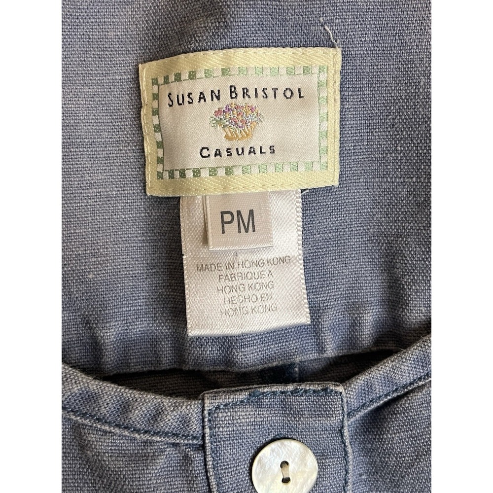 Vintage Susan Bristol Linen Blend Embroidered Vest Blue Cottagecore PM - Picture 5 of 7